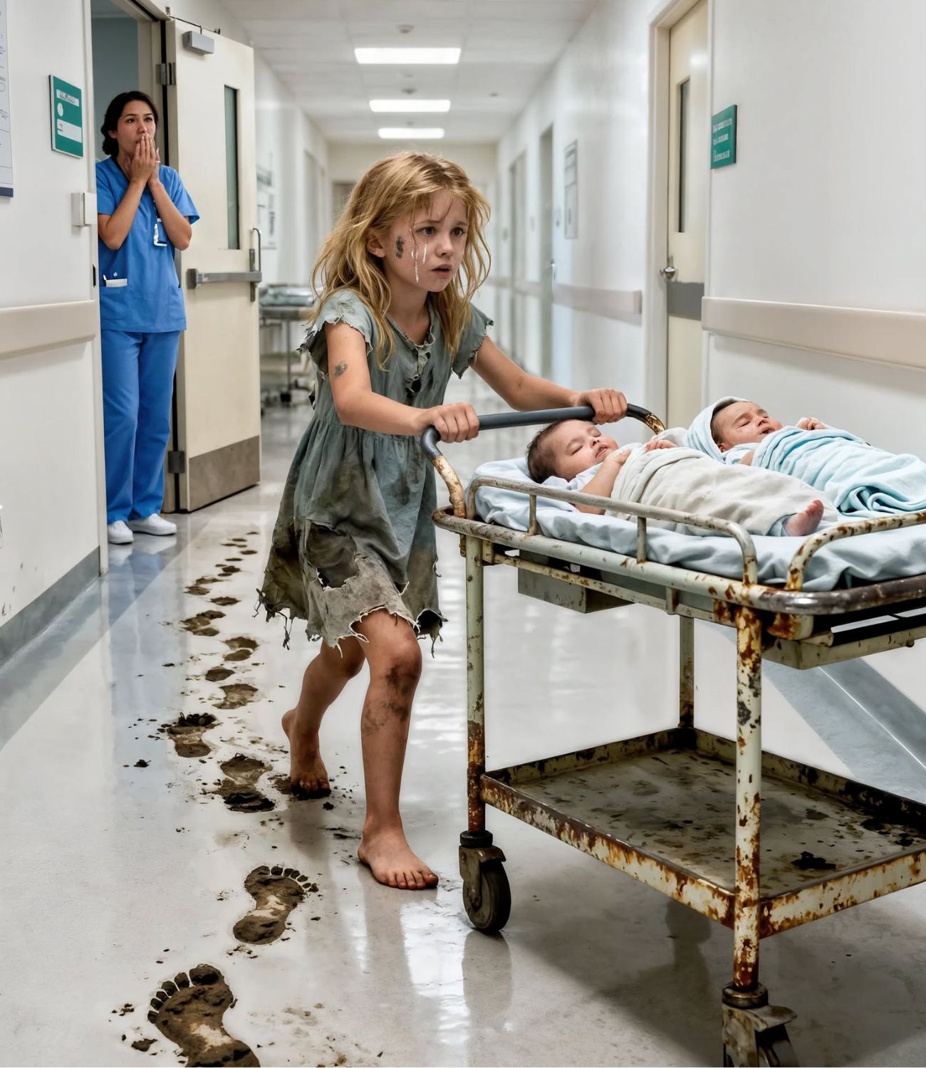 “Mi mamá lleva tres días dormida”. Una niña de 7 años empujó una carretilla kilómetros para salvar a sus hermanos gemelos recién nacidos, y lo que sucedió después dejó a todo el hospital sin palabras…