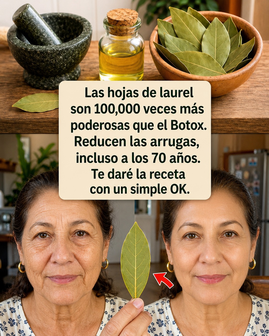 Las hojas de laurel son 100.000 veces más potentes que el bótox. Eliminan las arrugas, incluso a los 70 años. Deja un “OK” para ver la receta en el primer comentario.
